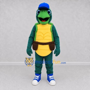 Custom Green and Blue Turtle with a Cap Mascot Costume Adult Full Body Suit for School Events Custom Green and Blue Turtle with a Cap Mascot Costume Adult Full Body Suit for School Events