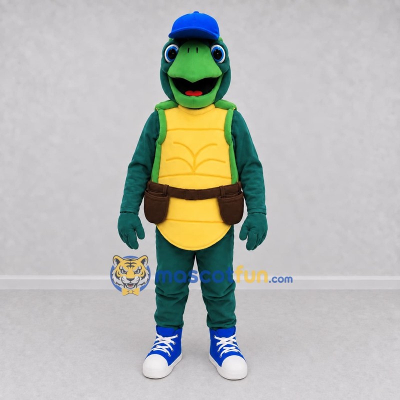 Custom Green and Blue Turtle with a Cap Mascot Costume Adult Full Body Suit for School Events Custom Green and Blue Turtle with a Cap Mascot Costume Adult Full Body Suit for School Events