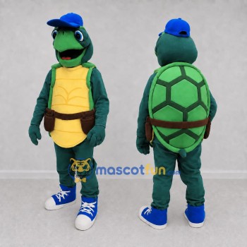 Custom Green and Blue Turtle with a Cap Mascot Costume Adult Full Body Suit for School Events