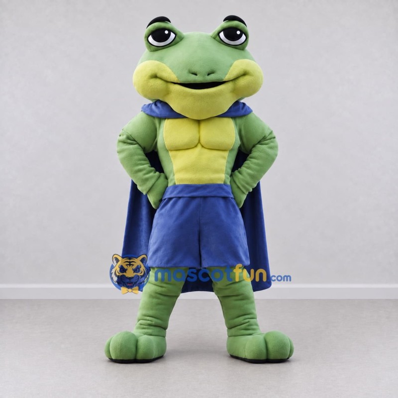 Custom Green and Blue Superhero Frog Mascot Costume Adult Full Body Suit for Theme Parties