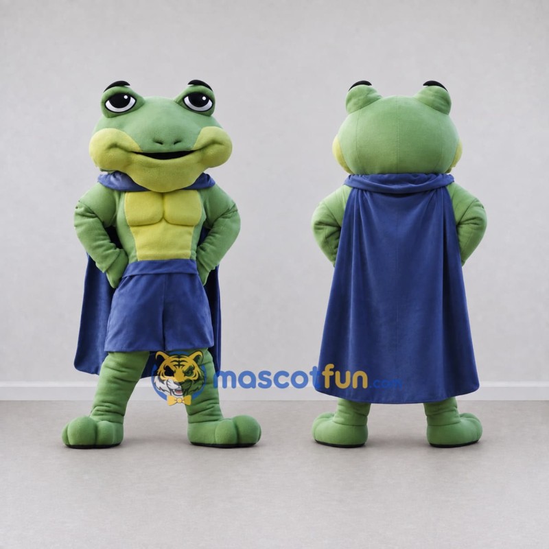 Custom Green and Blue Superhero Frog Mascot Costume Adult Full Body Suit for Theme Parties