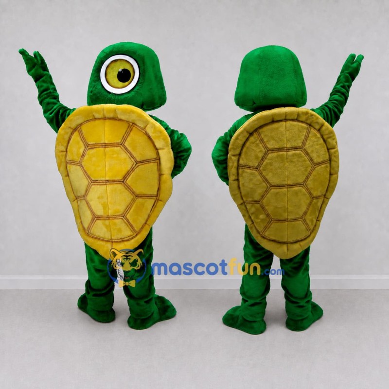 Custom Green and Gold One-Eyed Turtle Monster Mascot Costume Adult Full Body Suit for Theme Parties Custom Green and Gold One-Eyed Turtle Monster Mascot Costume Adult Full Body Suit for Theme Parties