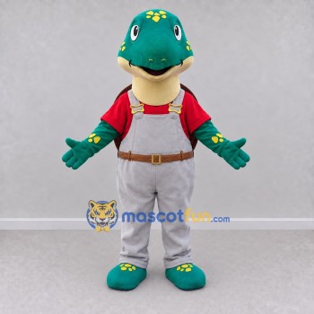Custom Teal and Red Turtle in Overalls Mascot Costume Adult Full Body Suit for School Events Custom Teal and Red Turtle in Overalls Mascot Costume Adult Full Body Suit for School Events