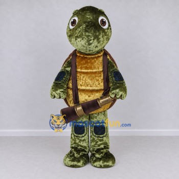 Custom Olive Green and Brown Turtle Explorer Character Mascot Costume Adult Full Body Suit for Outdoor Events