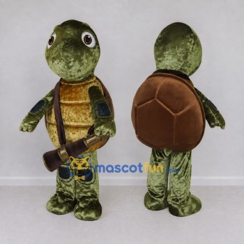 Custom Olive Green and Brown Turtle Explorer Character Mascot Costume Adult Full Body Suit for Outdoor Events