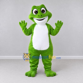 Custom Green and White Frog Character Mascot Costume Adult Full Body Suit for School Events