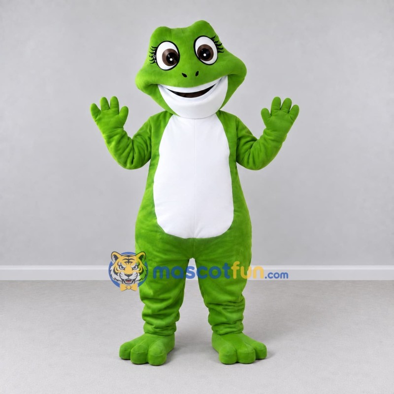 Custom Green and White Frog Character Mascot Costume Adult Full Body Suit for School Events Custom Green and White Frog Character Mascot Costume Adult Full Body Suit for School Events