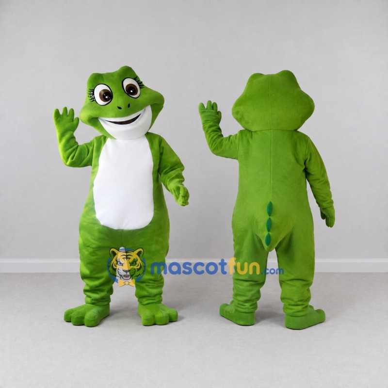 Custom Green and White Frog Character Mascot Costume Adult Full Body Suit for School Events Custom Green and White Frog Character Mascot Costume Adult Full Body Suit for School Events