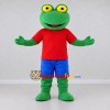 Custom Green and Red Frog in a Shirt and Shorts Mascot Costume Adult Full Body Suit for School Events Custom Green and Red Frog in a Shirt and Shorts Mascot Costume Adult Full Body Suit for School Events