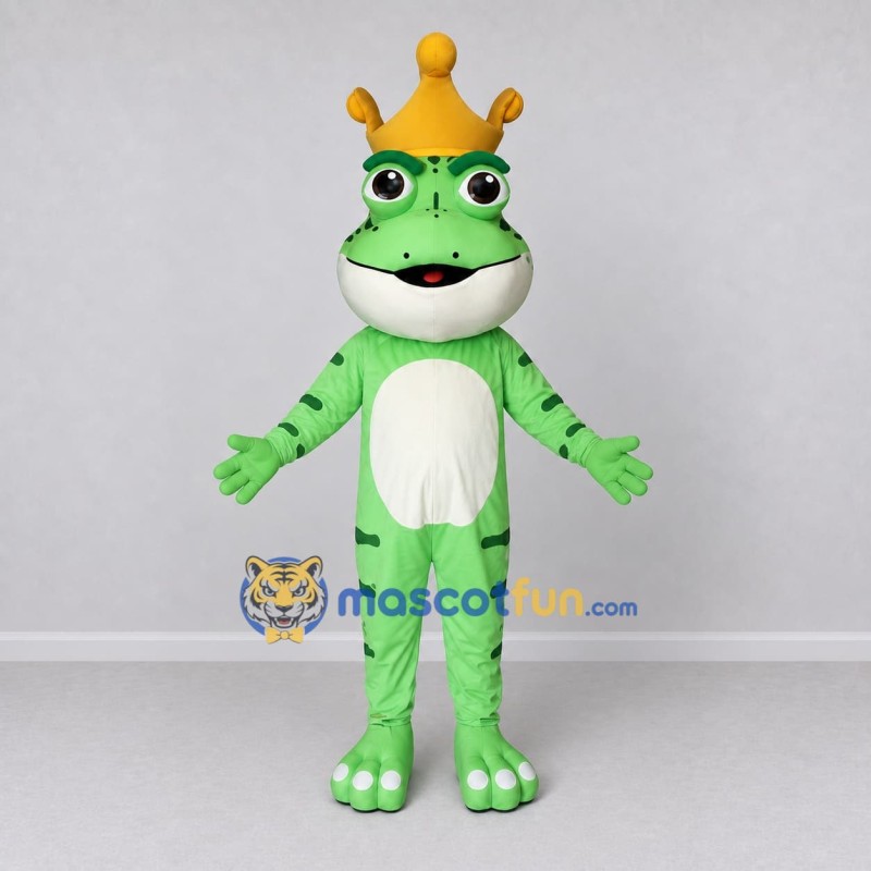 Custom Green and Gold Frog Prince Character Mascot Costume Adult Full Body Suit for Theme Parties Custom Green and Gold Frog Prince Character Mascot Costume Adult Full Body Suit for Theme Parties