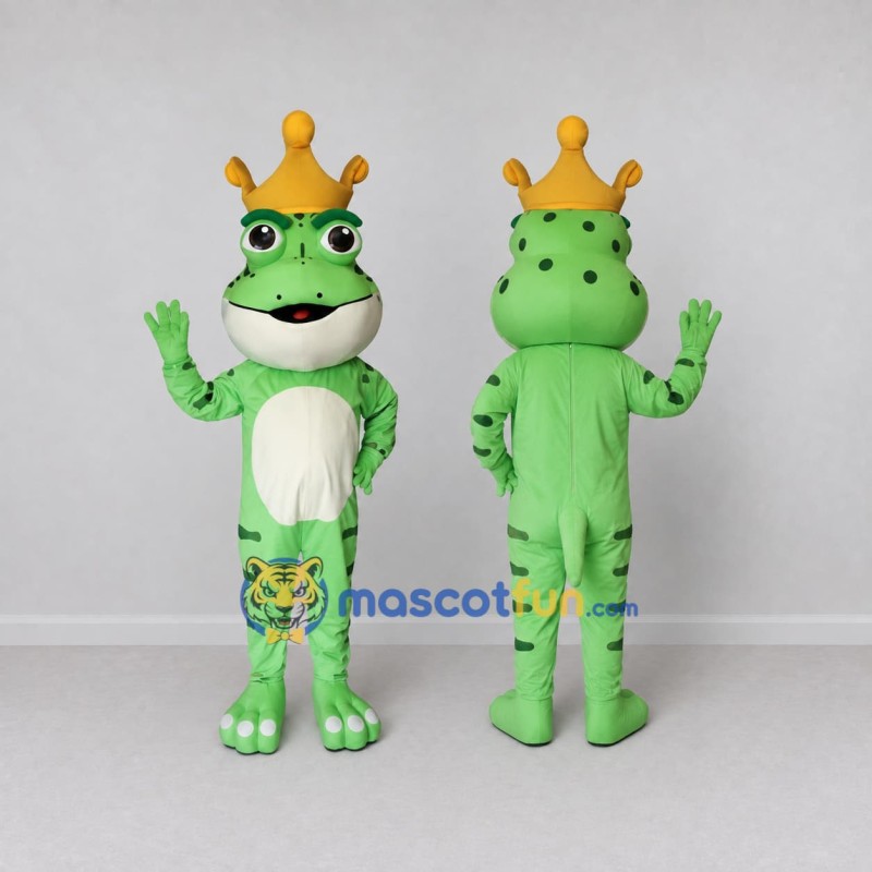 Custom Green and Gold Frog Prince Character Mascot Costume Adult Full Body Suit for Theme Parties Custom Green and Gold Frog Prince Character Mascot Costume Adult Full Body Suit for Theme Parties