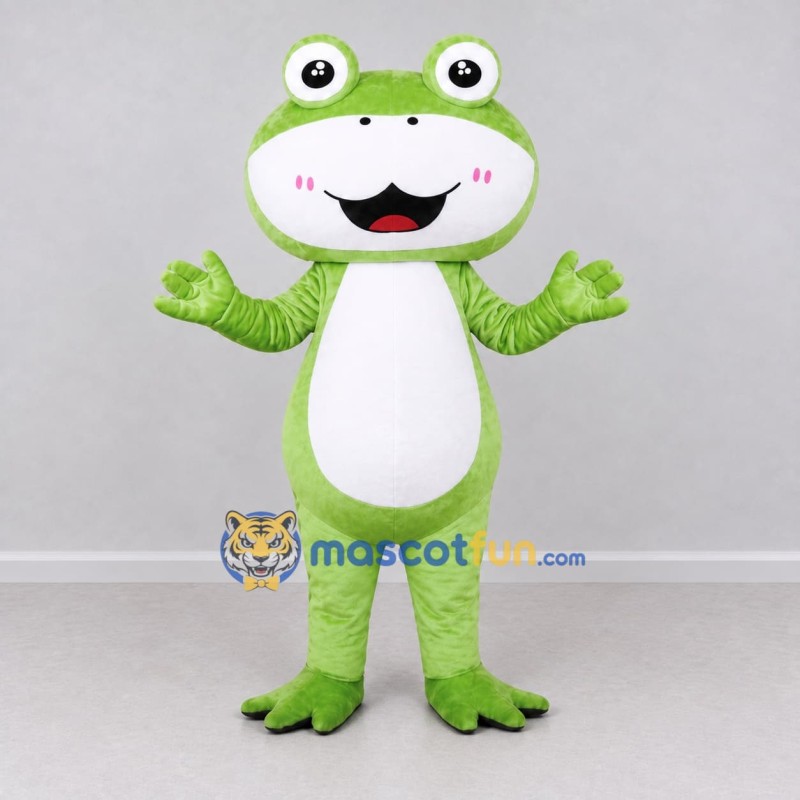 Custom Light Green and White Frog Character Mascot Costume Adult Full Body Suit for School Events Custom Light Green and White Frog Character Mascot Costume Adult Full Body Suit for School Events