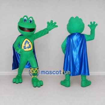 Custom Green and Blue Superhero Frog Mascot Costume Adult Full Body Suit for Theme Parties