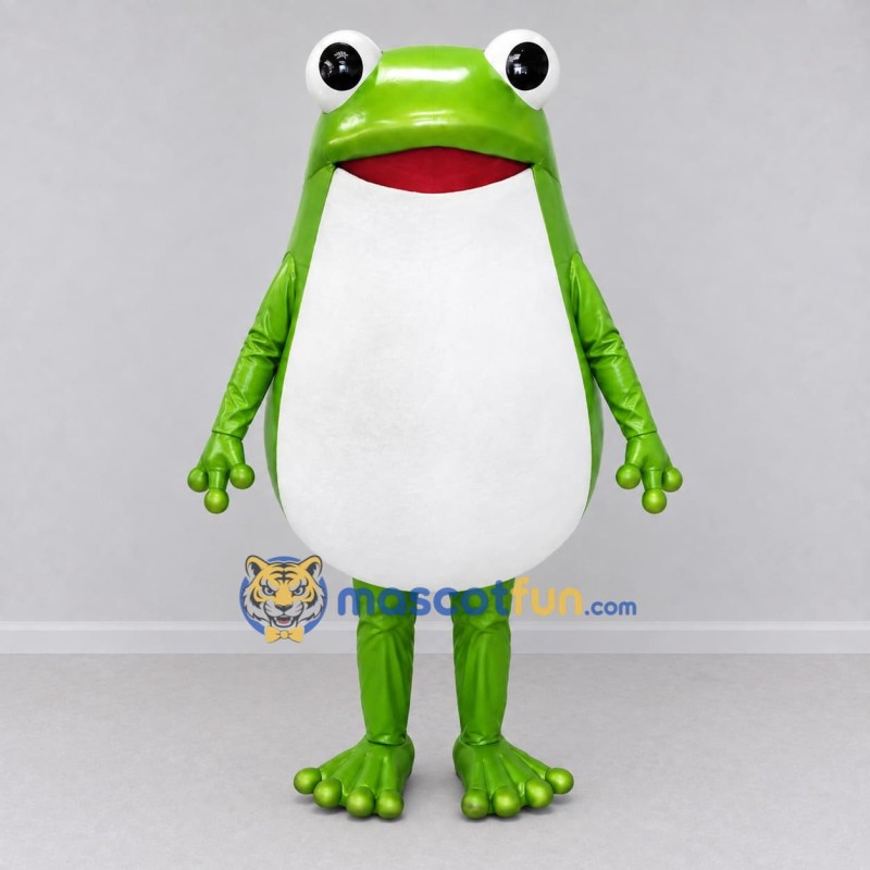 Custom Green and White Round Frog Character Mascot Costume Adult Full Body Suit for School Events