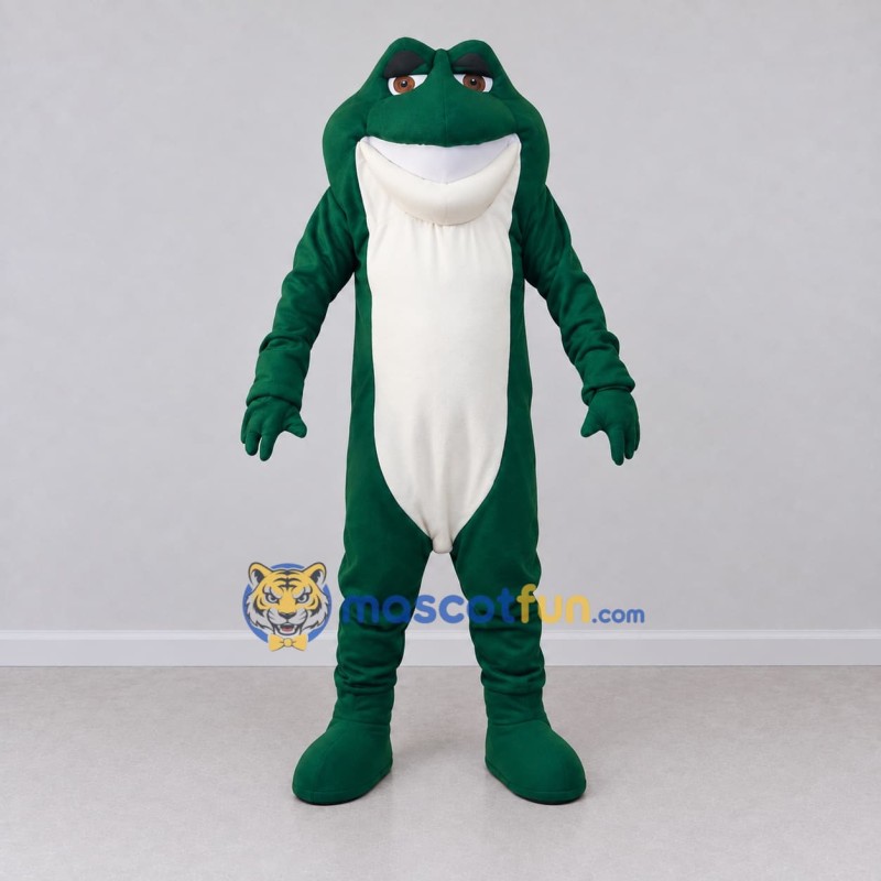 Custom Dark Green and White Frog Character Mascot Costume Adult Full Body Suit for School Events