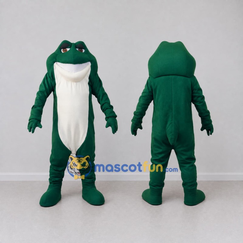 Custom Dark Green and White Frog Character Mascot Costume Adult Full Body Suit for School Events