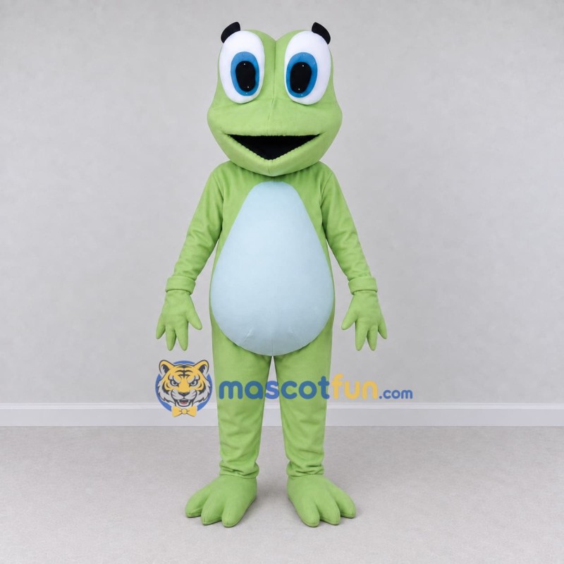Custom Light Green and White Frog Character Mascot Costume Adult Full Body Suit for School Events Custom Light Green and White Frog Character Mascot Costume Adult Full Body Suit for School Events