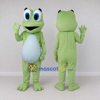 Custom Light Green and White Frog Character Mascot Costume Adult Full Body Suit for School Events