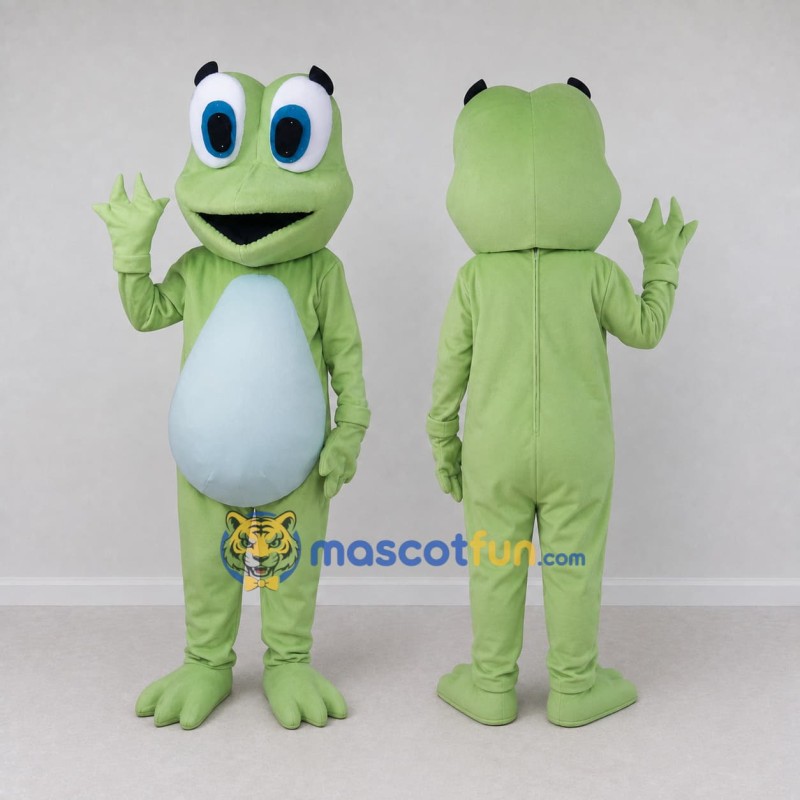 Custom Light Green and White Frog Character Mascot Costume Adult Full Body Suit for School Events Custom Light Green and White Frog Character Mascot Costume Adult Full Body Suit for School Events