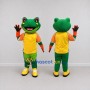 Custom Green and Yellow Frog in Sportswear Mascot Costume Adult Full Body Suit for Sports Events
