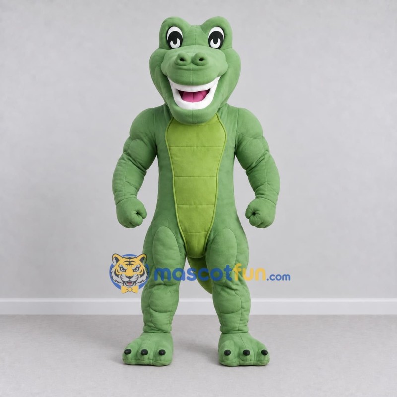 Custom Light Green Muscular Crocodile Character Mascot Costume Adult Full Body Suit for Sports Events Custom Light Green Muscular Crocodile Character Mascot Costume Adult Full Body Suit for Sports Events