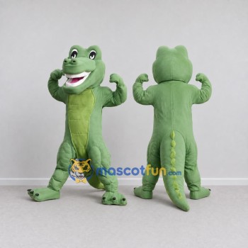 Custom Light Green Muscular Crocodile Character Mascot Costume Adult Full Body Suit for Sports Events