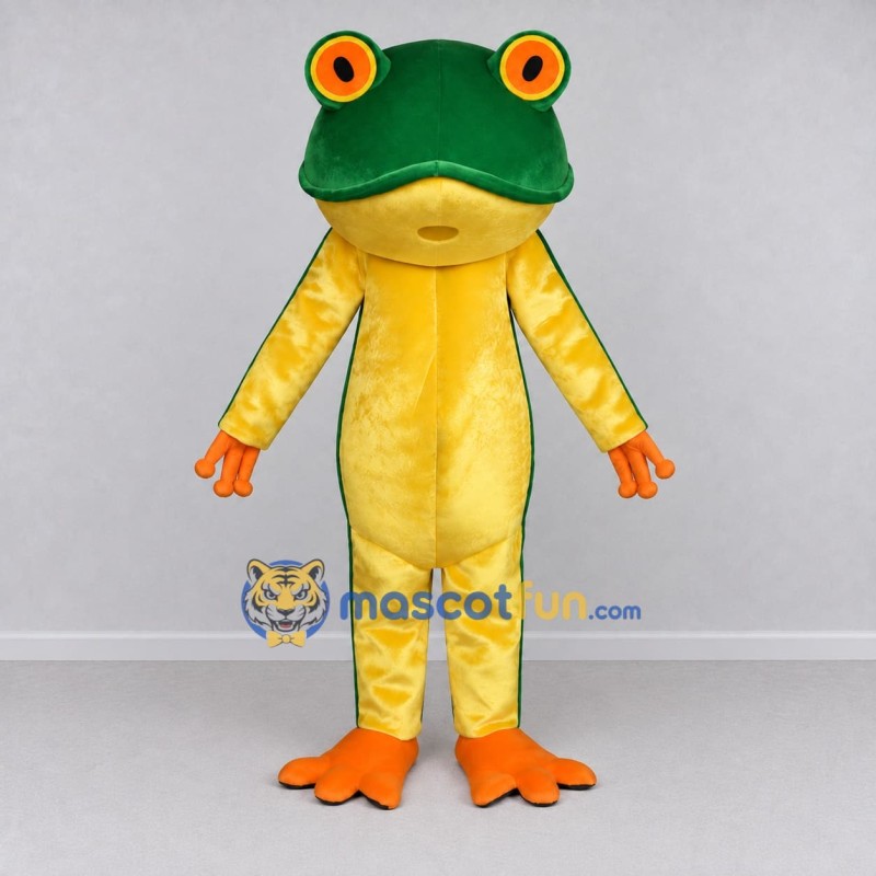 Custom Green and Yellow Frog Mascot Costume Adult Full Body Suit for School Events Custom Green and Yellow Frog Mascot Costume Adult Full Body Suit for School Events