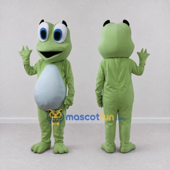 Custom Light Green and White Frog Character Mascot Costume Adult Full Body Suit for School Events