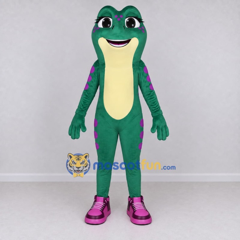 Custom Teal and Purple Spotted Frog Character Mascot Costume Adult Full Body Suit for School Events Custom Teal and Purple Spotted Frog Character Mascot Costume Adult Full Body Suit for School Events