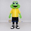 Custom Green and Yellow Frog in a Jacket and Shorts Mascot Costume Adult Full Body Suit for School Events Custom Green and Yellow Frog in a Jacket and Shorts Mascot Costume Adult Full Body Suit for School Events