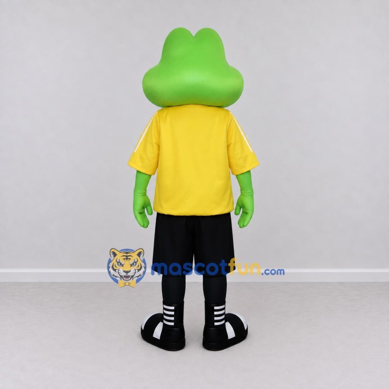 Custom Green and Yellow Frog in a Jacket and Shorts Mascot Costume Adult Full Body Suit for School Events Custom Green and Yellow Frog in a Jacket and Shorts Mascot Costume Adult Full Body Suit for School Events