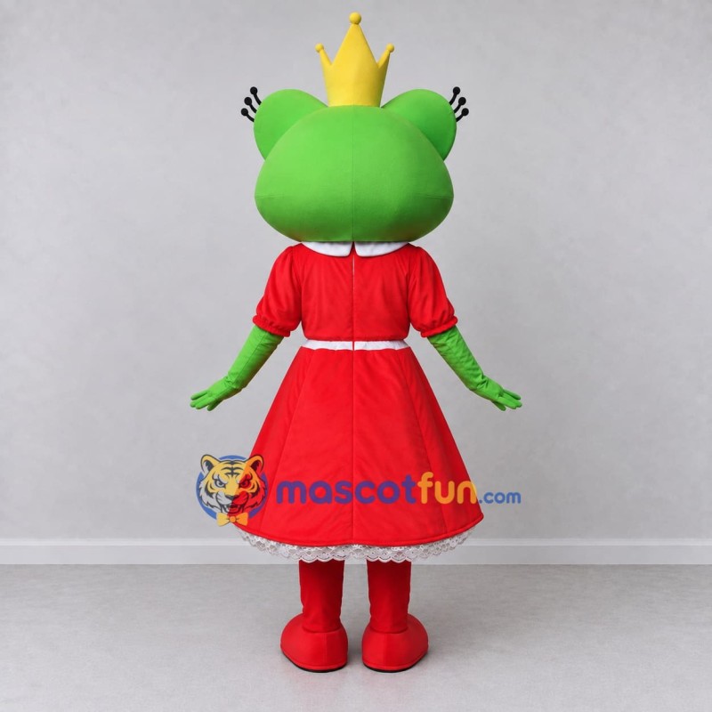 Custom Green and Red Frog Princess in a Polka Dot Dress Mascot Costume Adult Full Body Suit for Theme Parties Custom Green and Red Frog Princess in a Polka Dot Dress Mascot Costume Adult Full Body Suit for Theme Parties