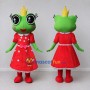 Custom Green and Red Frog Princess in a Polka Dot Dress Mascot Costume Adult Full Body Suit for Theme Parties
