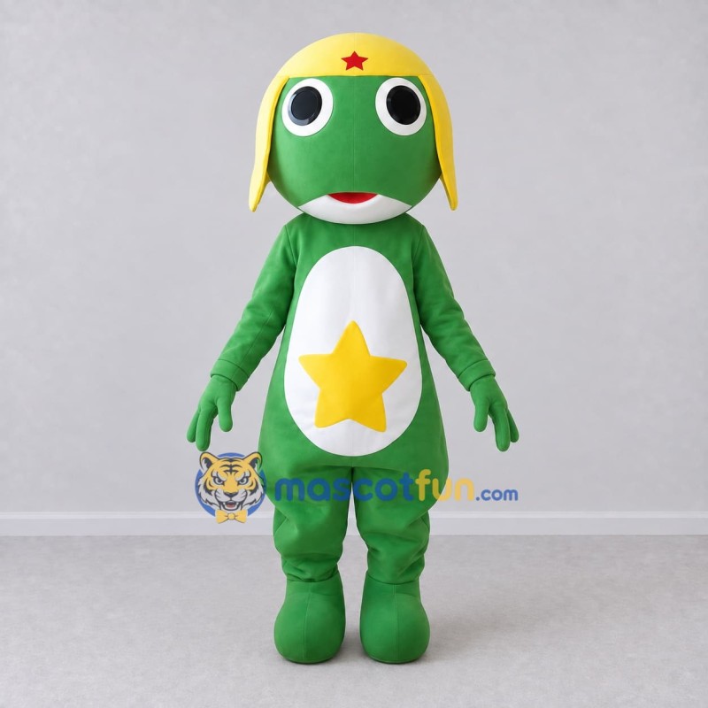 Custom Green and Yellow Frog Character with a Helmet Mascot Costume Adult Full Body Suit for Theme Parties Custom Green and Yellow Frog Character with a Helmet Mascot Costume Adult Full Body Suit for Theme Parties