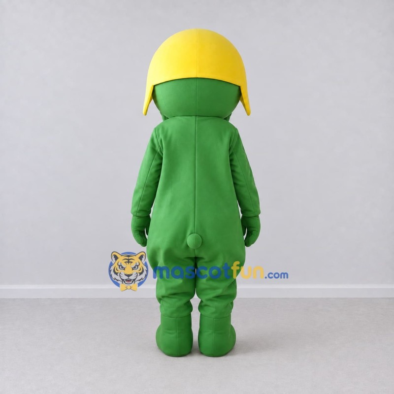 Custom Green and Yellow Frog Character with a Helmet Mascot Costume Adult Full Body Suit for Theme Parties Custom Green and Yellow Frog Character with a Helmet Mascot Costume Adult Full Body Suit for Theme Parties