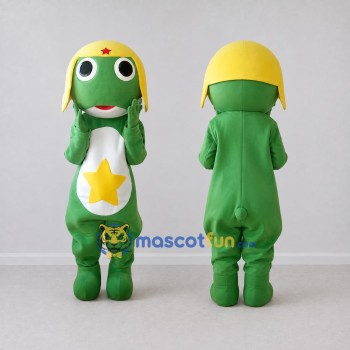 Custom Green and Yellow Frog Character with a Helmet Mascot Costume Adult Full Body Suit for Theme Parties