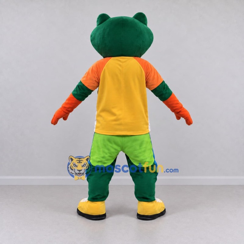 Custom Green and Yellow Frog in Sportswear Mascot Costume Adult Full Body Suit for Sports Events Custom Green and Yellow Frog in Sportswear Mascot Costume Adult Full Body Suit for Sports Events