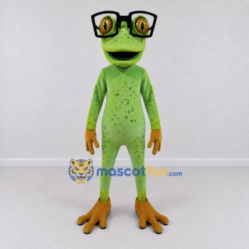 Custom Green and Orange Frog with Glasses Mascot Costume Adult Full Body Suit for School Events Custom Green and Orange Frog with Glasses Mascot Costume Adult Full Body Suit for School Events