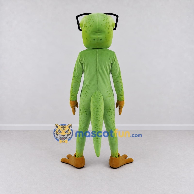 Custom Green and Orange Frog with Glasses Mascot Costume Adult Full Body Suit for School Events Custom Green and Orange Frog with Glasses Mascot Costume Adult Full Body Suit for School Events