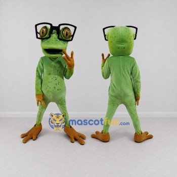 Custom Green and Orange Frog with Glasses Mascot Costume Adult Full Body Suit for School Events