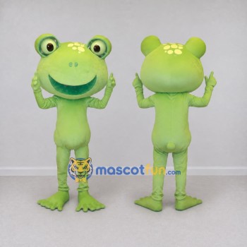 Custom Light Green Frog Character with a Flower Detail Mascot Costume Adult Full Body Suit for School Events