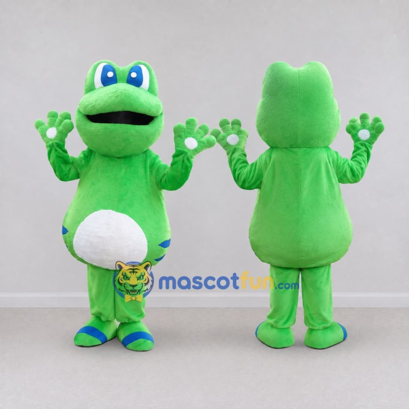 Custom Green and White Frog Character Mascot Costume Adult Full Body Suit for School Events Custom Green and White Frog Character Mascot Costume Adult Full Body Suit for School Events