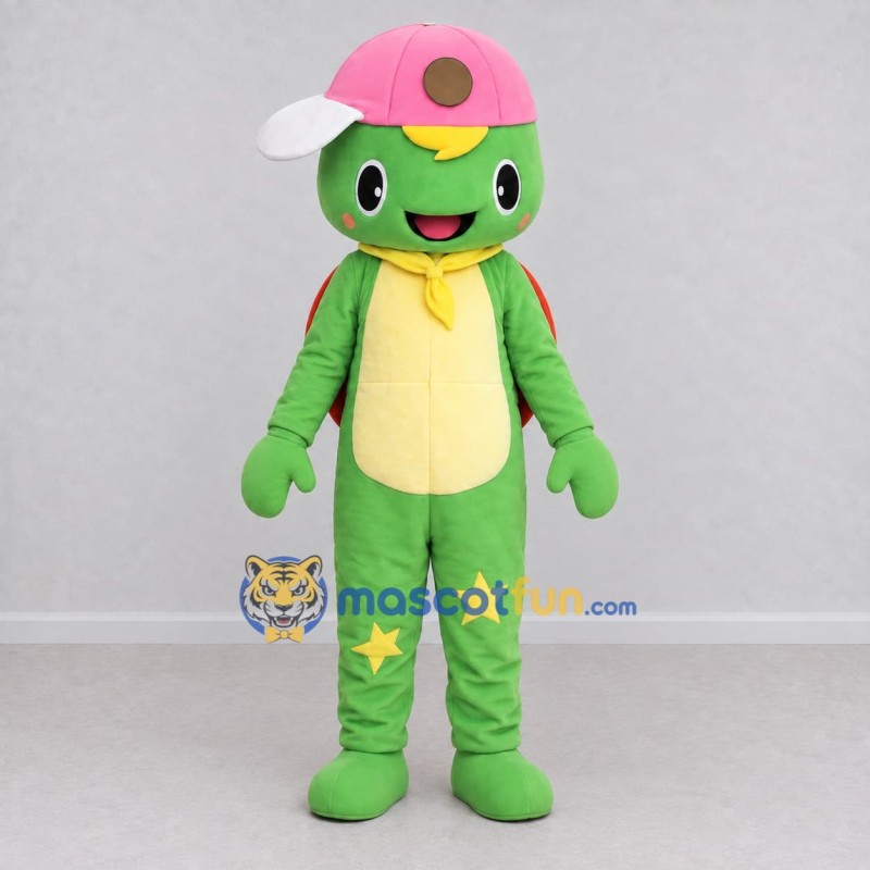 Custom Green and Pink Turtle Character with a Cap Mascot Costume Adult Full Body Suit for School Events Custom Green and Pink Turtle Character with a Cap Mascot Costume Adult Full Body Suit for School Events