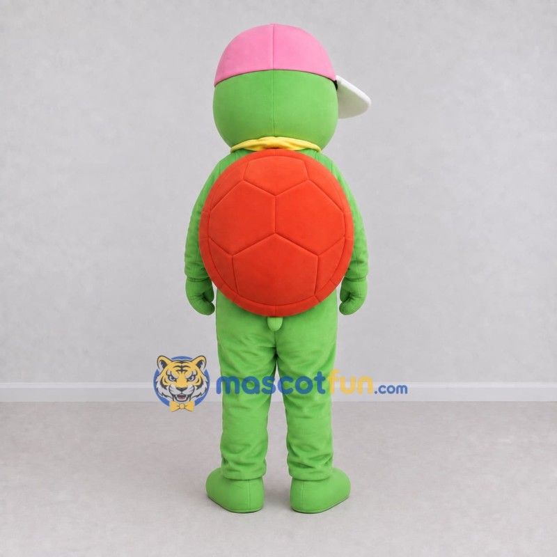 Custom Green and Pink Turtle Character with a Cap Mascot Costume Adult Full Body Suit for School Events Custom Green and Pink Turtle Character with a Cap Mascot Costume Adult Full Body Suit for School Events