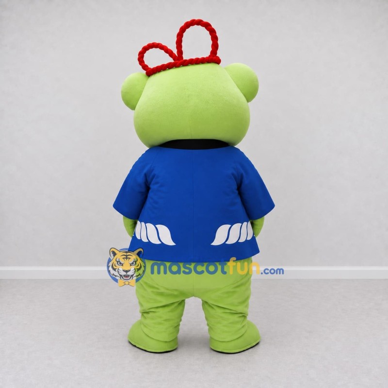 Custom Light Green and Blue Frog Character in a Jacket Mascot Costume Adult Full Body Suit for Theme Parties Custom Light Green and Blue Frog Character in a Jacket Mascot Costume Adult Full Body Suit for Theme Parties