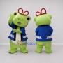 Custom Light Green and Blue Frog Character in a Jacket Mascot Costume Adult Full Body Suit for Theme Parties