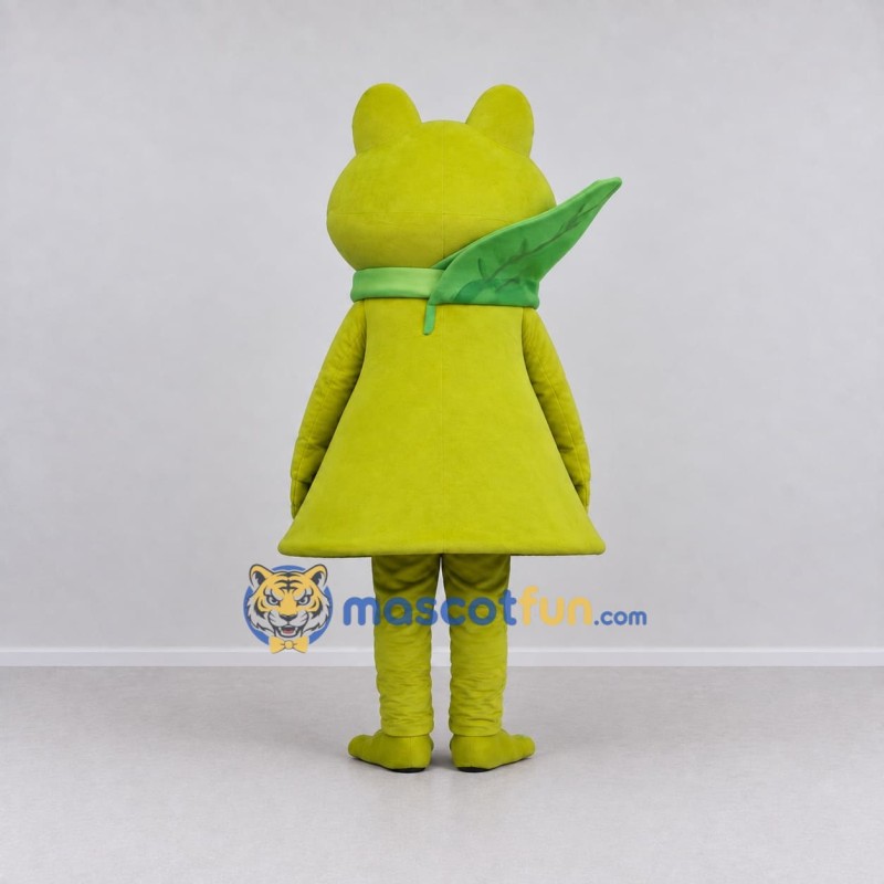 Custom Green and Yellow Frog Character with a Scarf Mascot Costume Adult Full Body Suit for School Events Custom Green and Yellow Frog Character with a Scarf Mascot Costume Adult Full Body Suit for School Events
