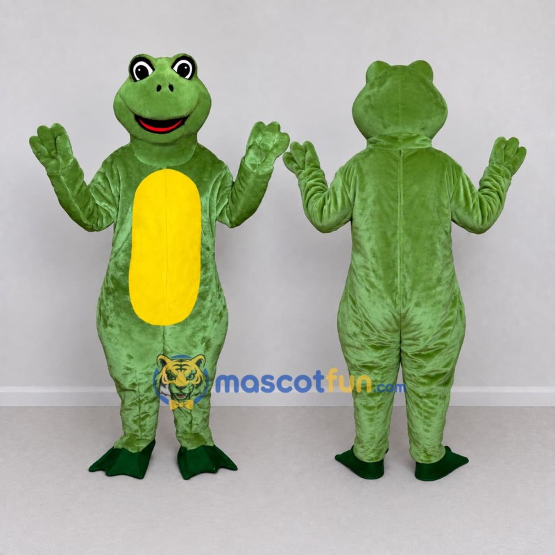 Custom Green and Yellow Frog Mascot Costume Adult Full Body Suit for School Events
