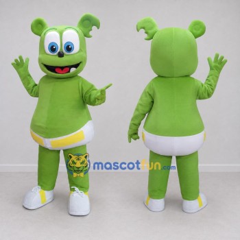 Custom Green and White Bear Character in Shorts Mascot Costume Adult Full Body Suit for Theme Parties