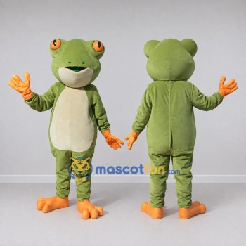 Custom Olive Green and Orange Frog Mascot Costume Adult Full Body Suit for School Events